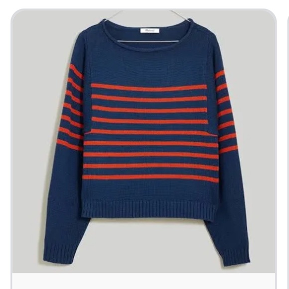 Madewell Navy and Red Striped Crew Neck Sweater - Picture 2 of 3